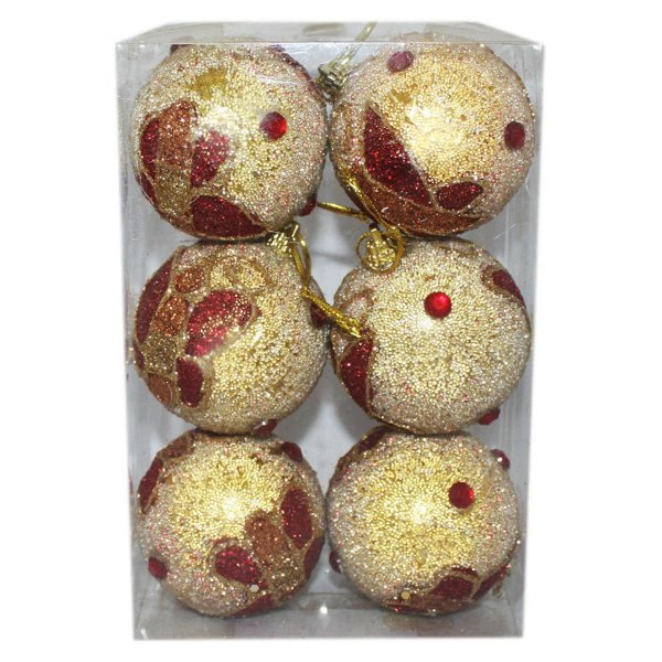 Χριστουγεννιάτικες Μπάλες Χρυσές με Χάντρες και Κόκκινες Πεταλούδες - Σετ 6 τεμ. (6cm)
